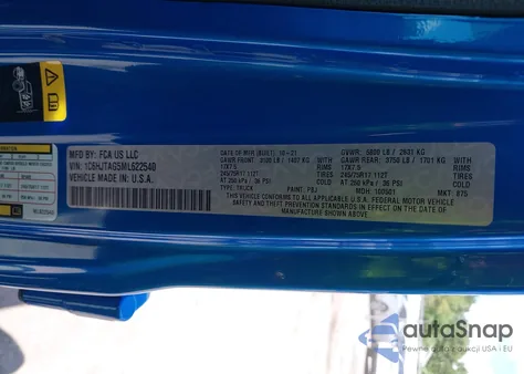 2021 Jeep Gladiator Sport S 4X4 from USA, damaged, VIN 1C6HJTAG5ML622540